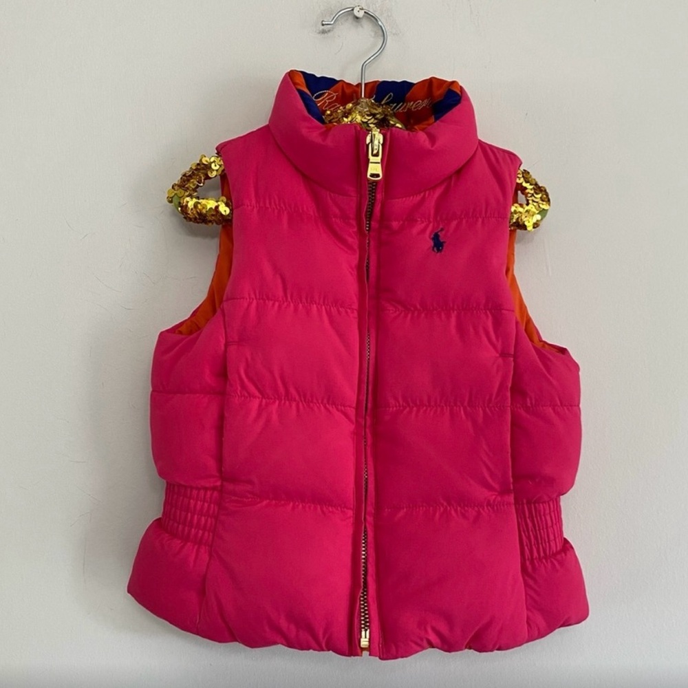 Ralph Lauren Reversible Pink/Orange Puffer Vest with Gold Details